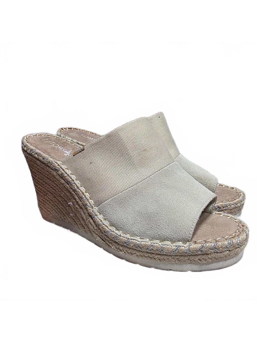 Wmn's 11 - TOMS beige espadrille wedge slide sandals